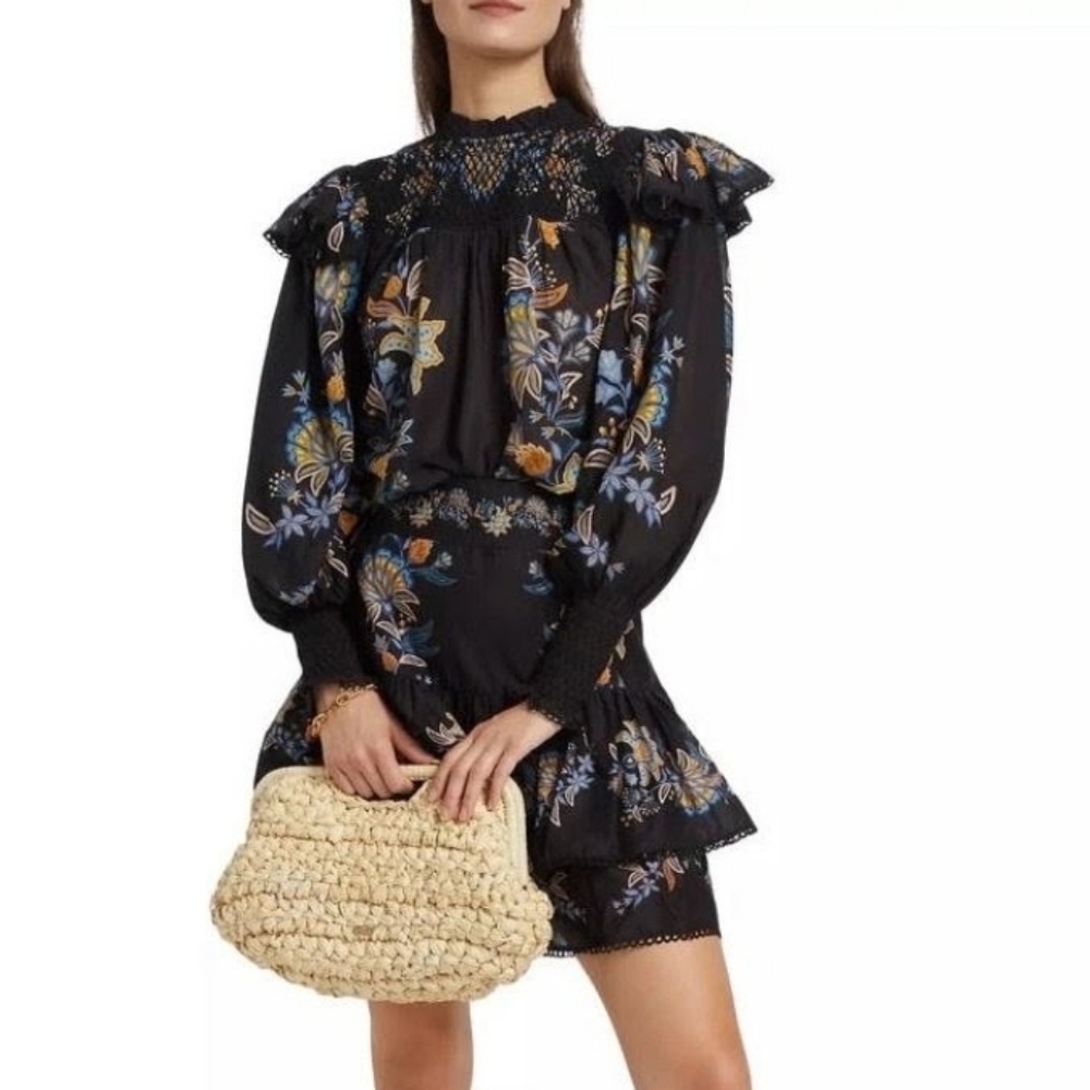 FARM RIO Stitched Garden Smock Top & Matching Ruffle Mini Skirt 2 Piece SRP$620